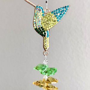 Sparkly Crystal Green Blue Hummingbird Jeweled Suncatcher Window Sun Hanging New